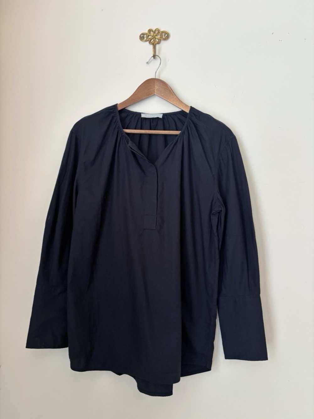 Everlane Black Silky Cotton Balloon Sleeve Popover Top Sz 4 Minimalist